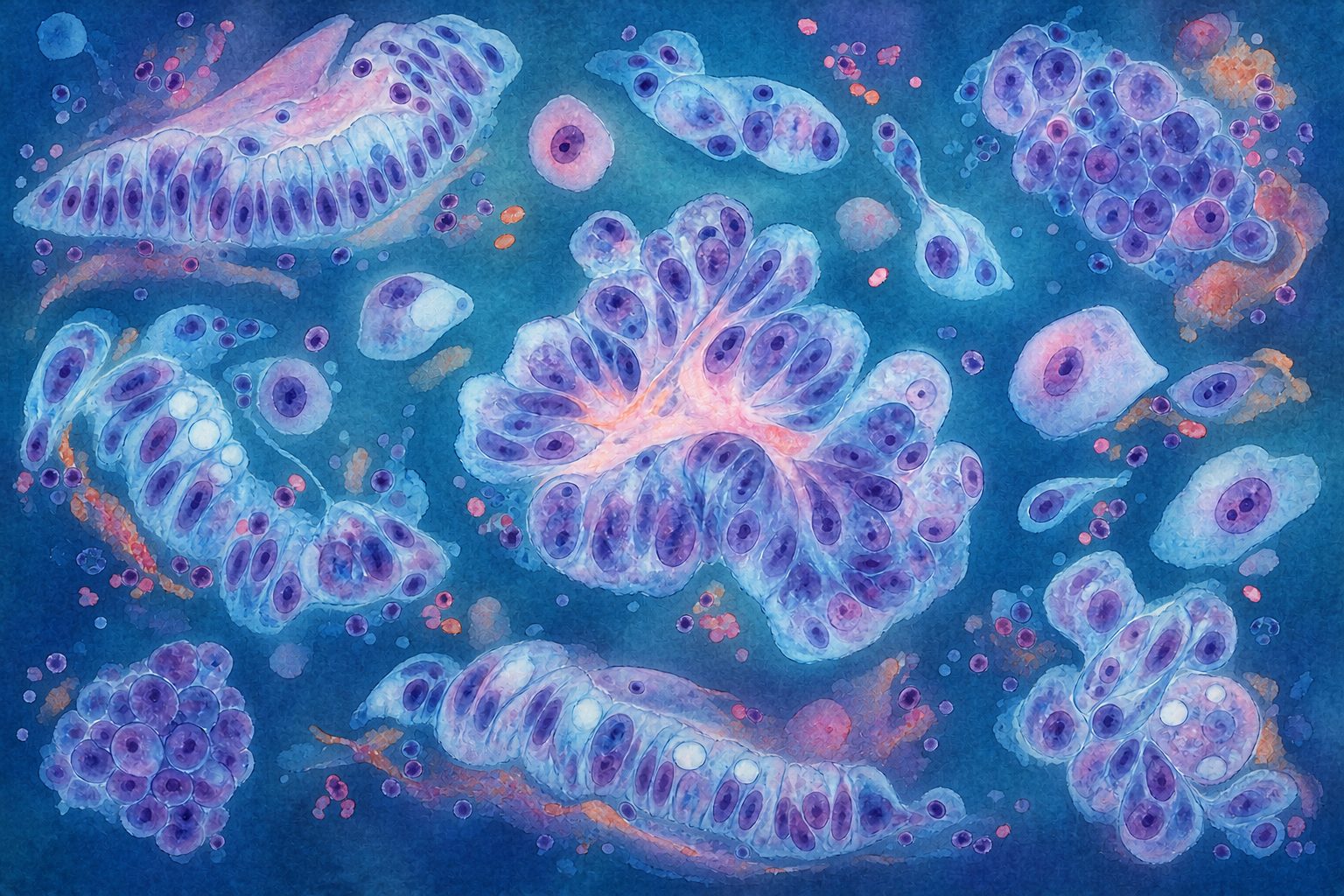 Ilustração citológica de células glandulares cervicais