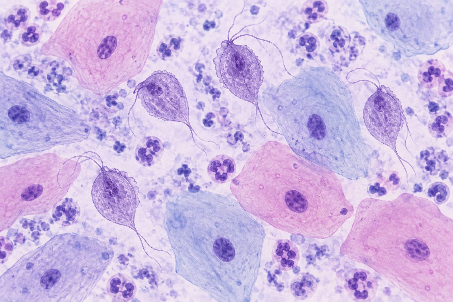 Ilustração editorial de trofozoítos de Trichomonas vaginalis